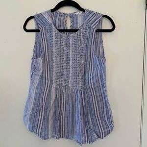 Striped Linen-Cotton Babydoll Tank Top - Lightweight Sleeveless Top, Women’s S